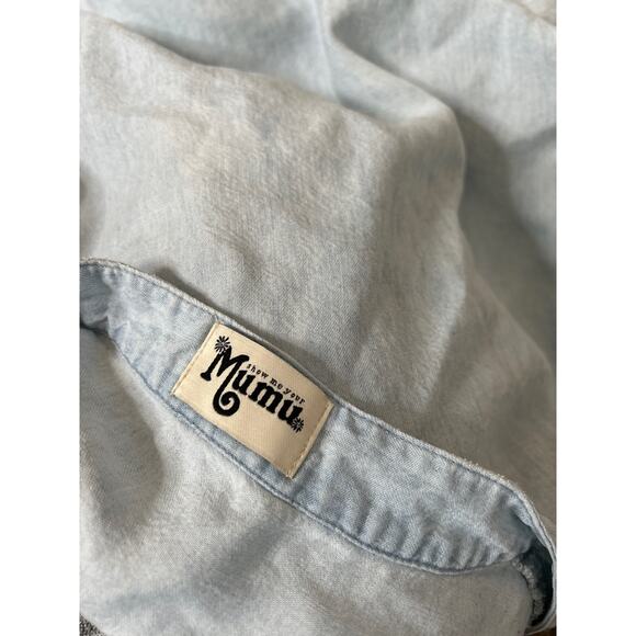 Show me your MuMu romper Chambray half button up rolled 3/4 sleeves SZ LG light - Picture 3 of 7